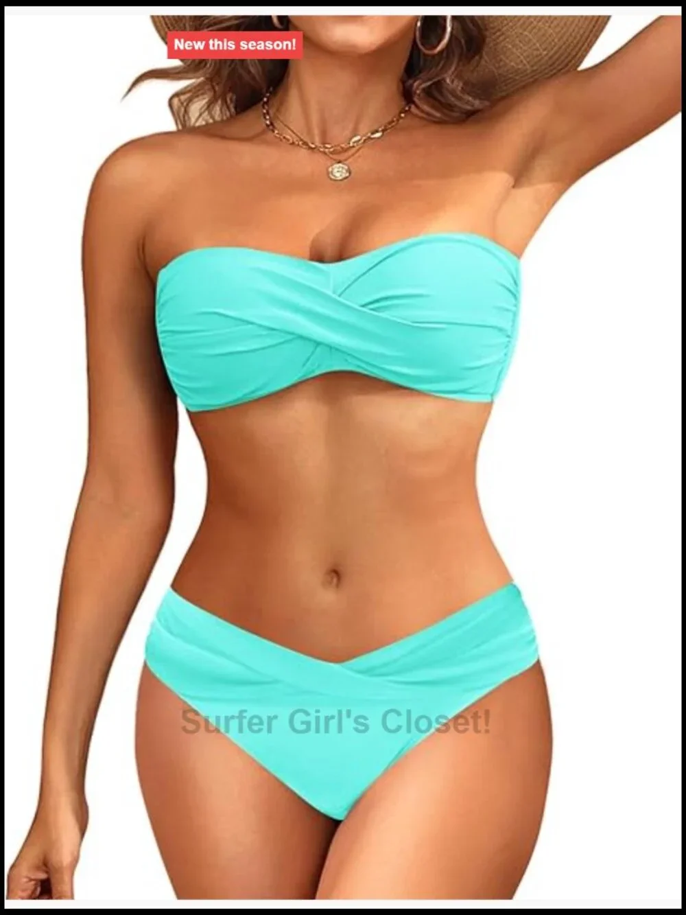 Strapless Bandeau Twist Front Two Piece Bikini Set with Side Tie Bottoms